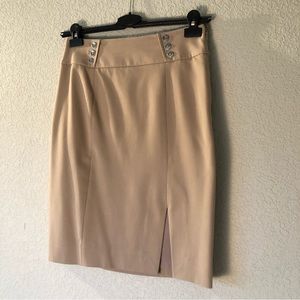 Tan skirt with silver buttons and small slit  by White House Black Market